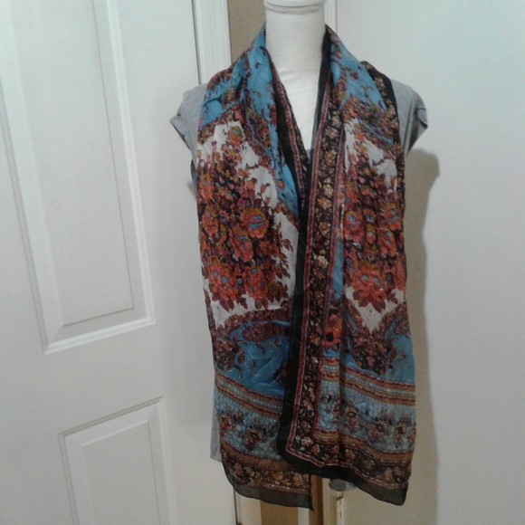 🌺 Pure Silk Oblong Scarf from India - Picture 4 of 11